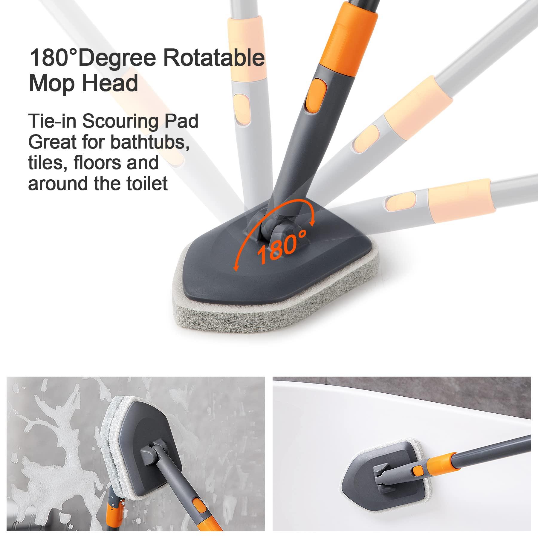 CLEANHOME CLEANHOME Tile Tub Scrubber Brush with 3 Different Function Cleaning Heads and 56\" Extendable Long Handle-No Scratch Shower Scrubber for Cleaning Bathroom Kitchen Toilet Wall,Bathtub,Sink,Grey