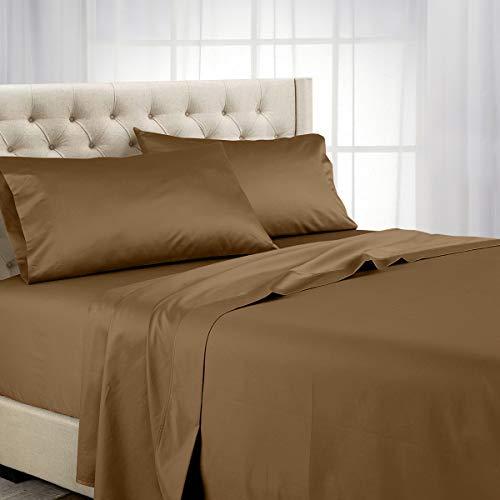 Royal Tradition Solid 600-Thread-Count, 100-Percent Cotton, 22-Inch Super Deep Pocket Queen Bed Sheets Set, Taupe