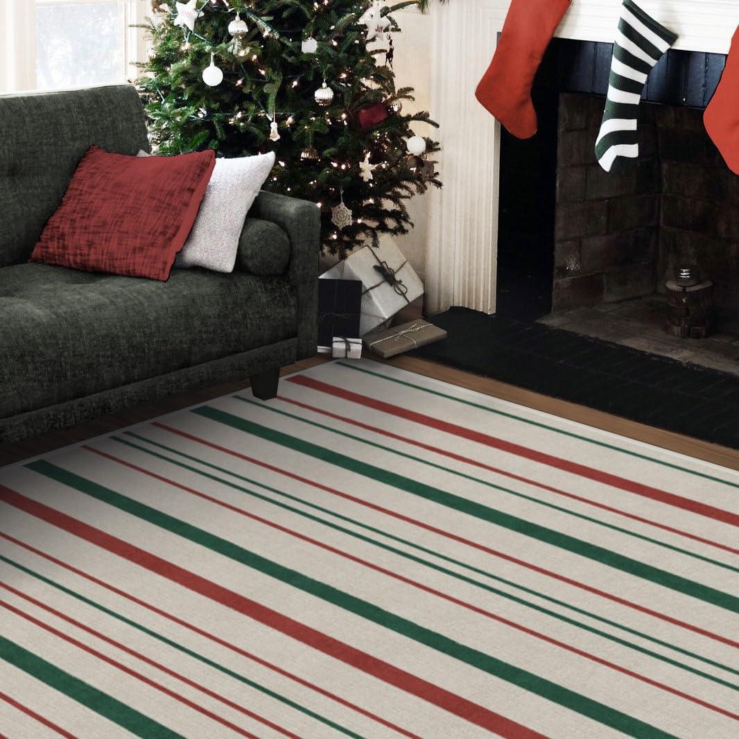 RUGGABLE Ruggable Washable 8x10 Large Area Rug, Hudson Stripe Red & Green, Premium Christmas Rugs for Living Room, Bedroom, Kitchen, Office, Classroom with Gripper Non Slip Pad, Hudson Stripe Red & Green