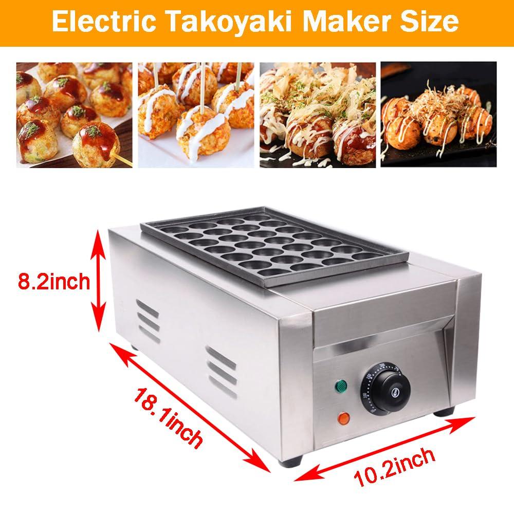 EQCOTWEA EQCOTWEA Electric Takoyaki Maker, 28 Holes Commercial 110V 1.8KW Electric Non-stick Baker Electric Takoyaki Japanese Octopus Fish Ball Maker Machine Takoyaki Grill