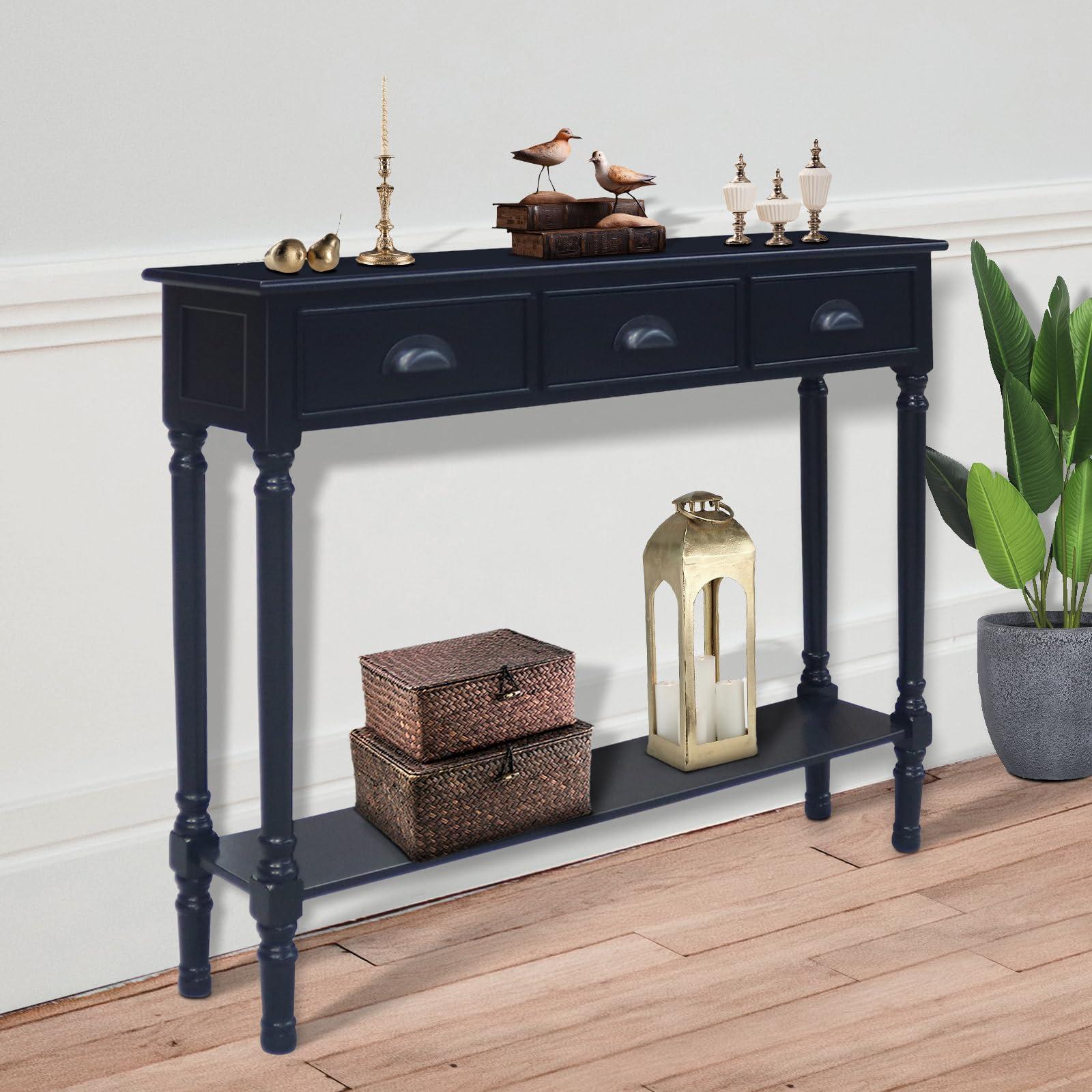 Urbanest Urbanest Modern Burlington Console Table with 3 Drawers (Solid Wood, Black)