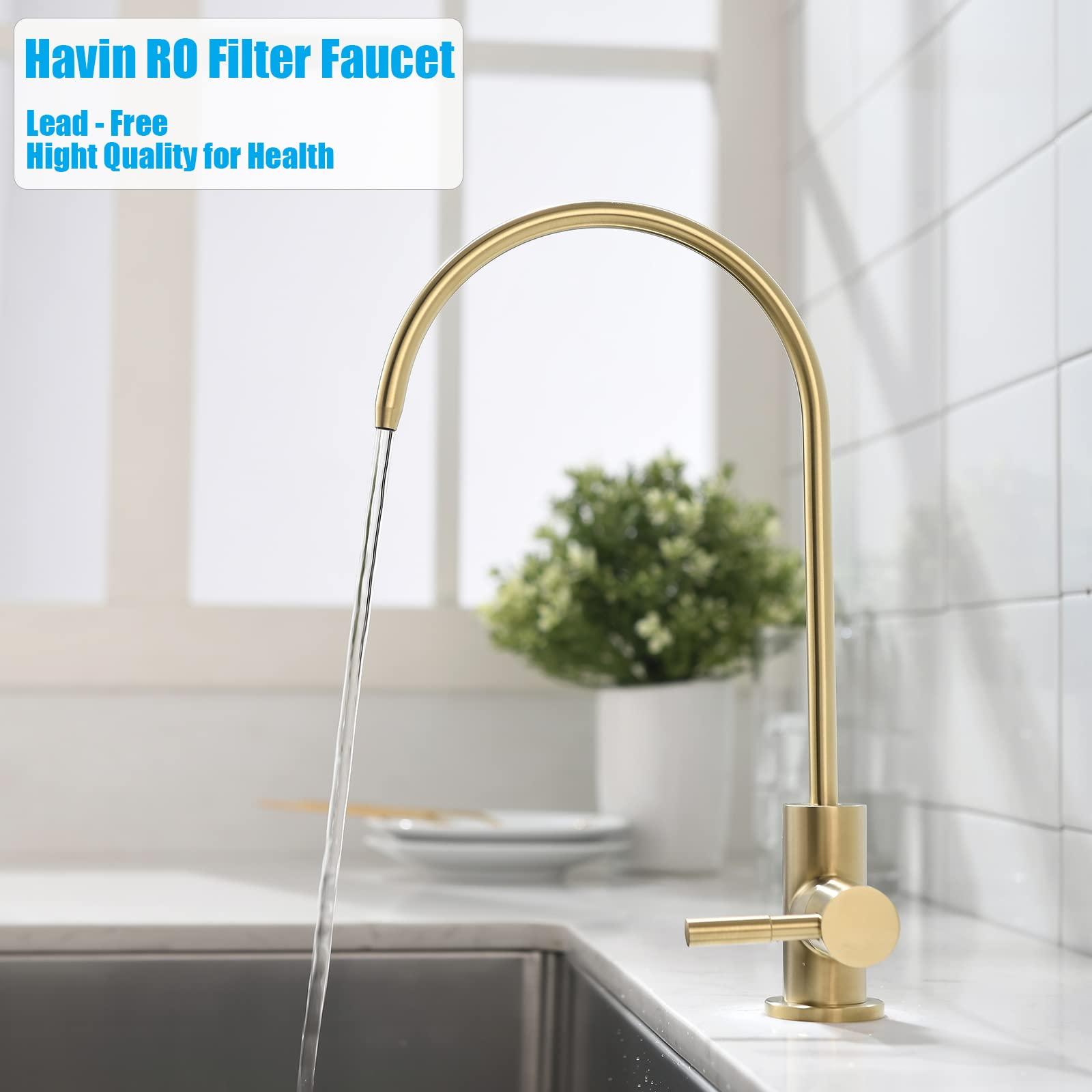havin Havin Gold Drinking Water Faucet,Brushed Gold Reverse Osmosis Faucet,Water Filter Faucet for Kitchen Sink Use,Beverage Faucet,Lead-Free Stainless Steel(Brushed Gold)