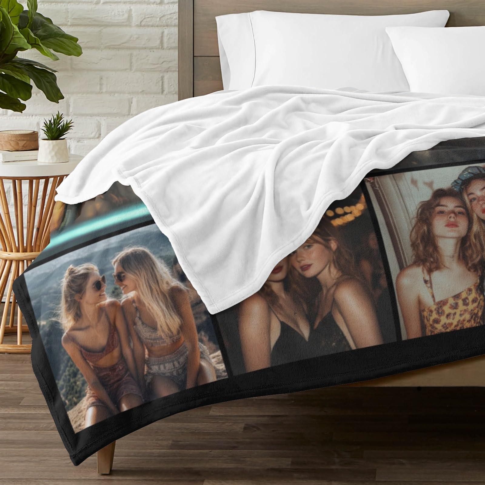 BTinoe Custom Blanket with Picture Text Personalized Photo Blanket Customized Blanket for Christmas Valentine\'s Day Birthday Gifts Customized Gifts for Mom Dad Couple Girlfriend Boyfriend Wife Husband