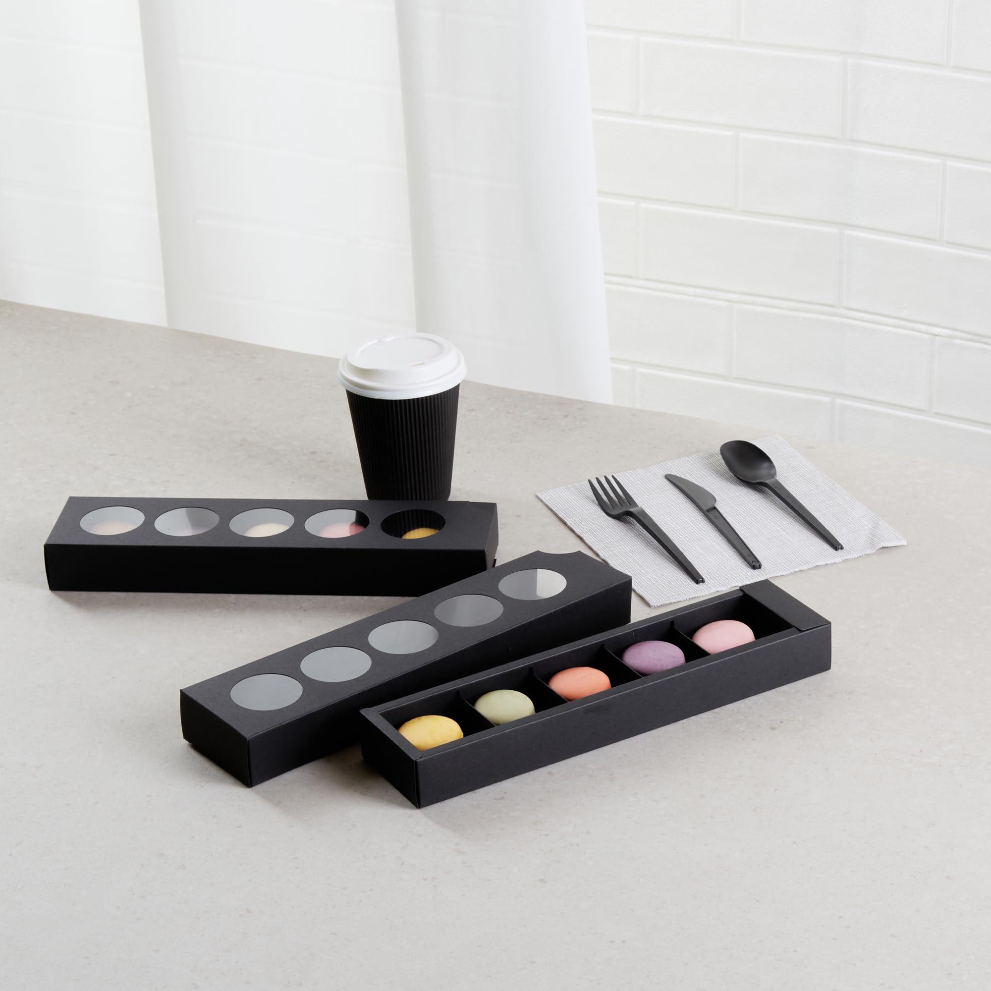 Restaurantware Restaurantware Valentino 12 Inch Macaron Boxes 100 Macaron Packaging - Holds 5 Macarons With Lids Black Paper Macaron Gift Boxes Separate Compartments For Gifts and Parties