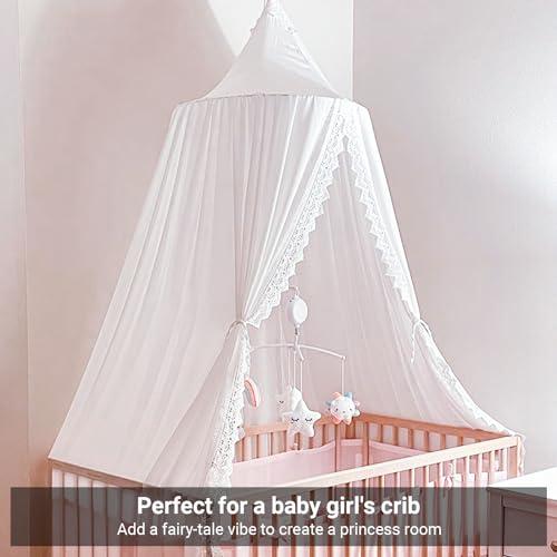 OldPAPA OldPAPA Kids Bed Canopy with Pom Pom Hanging Mosquito Net for Baby Crib Nook Castle Game Tent Nursery Play Room DecorWhite