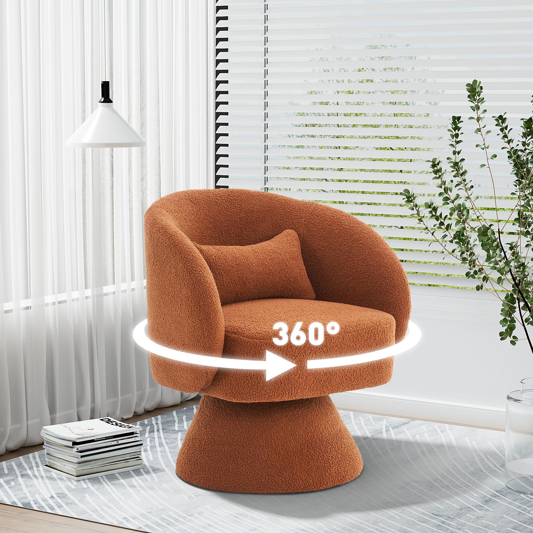 Nolohoo Nolohoo Swivel Barrel Chair, 360 Degree Upholstered Cuddle Accent Swivel Chairs for Living Room, Modern Small Round Boucle Sherpa Swivel Armchair for Bedroom, Office (Caramel, Teddy)