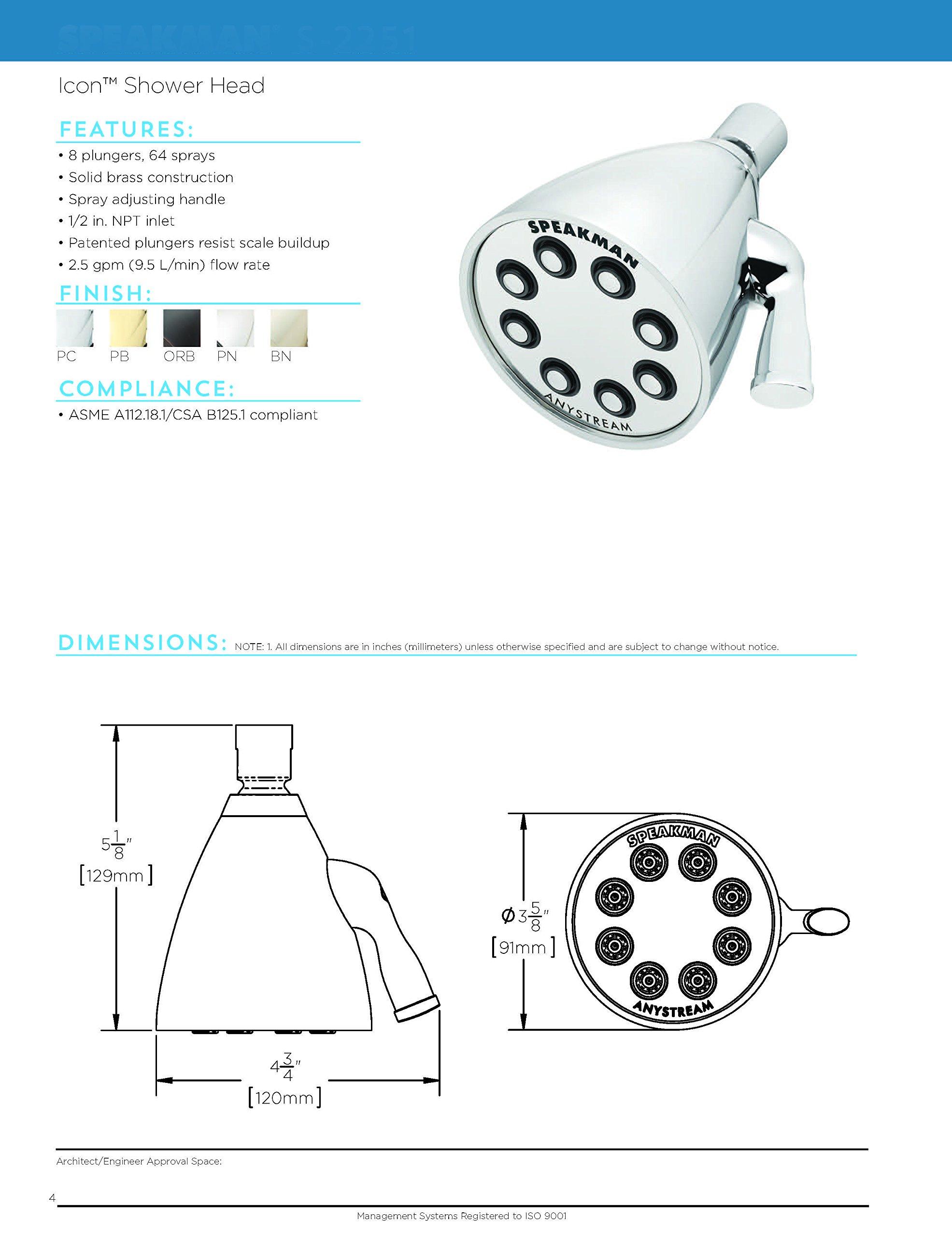 Speakman Speakman S-2251-BBZ Signature Icon Anystream High Pressure Adjustable Solid Brass Shower Head, Brushed Bronze