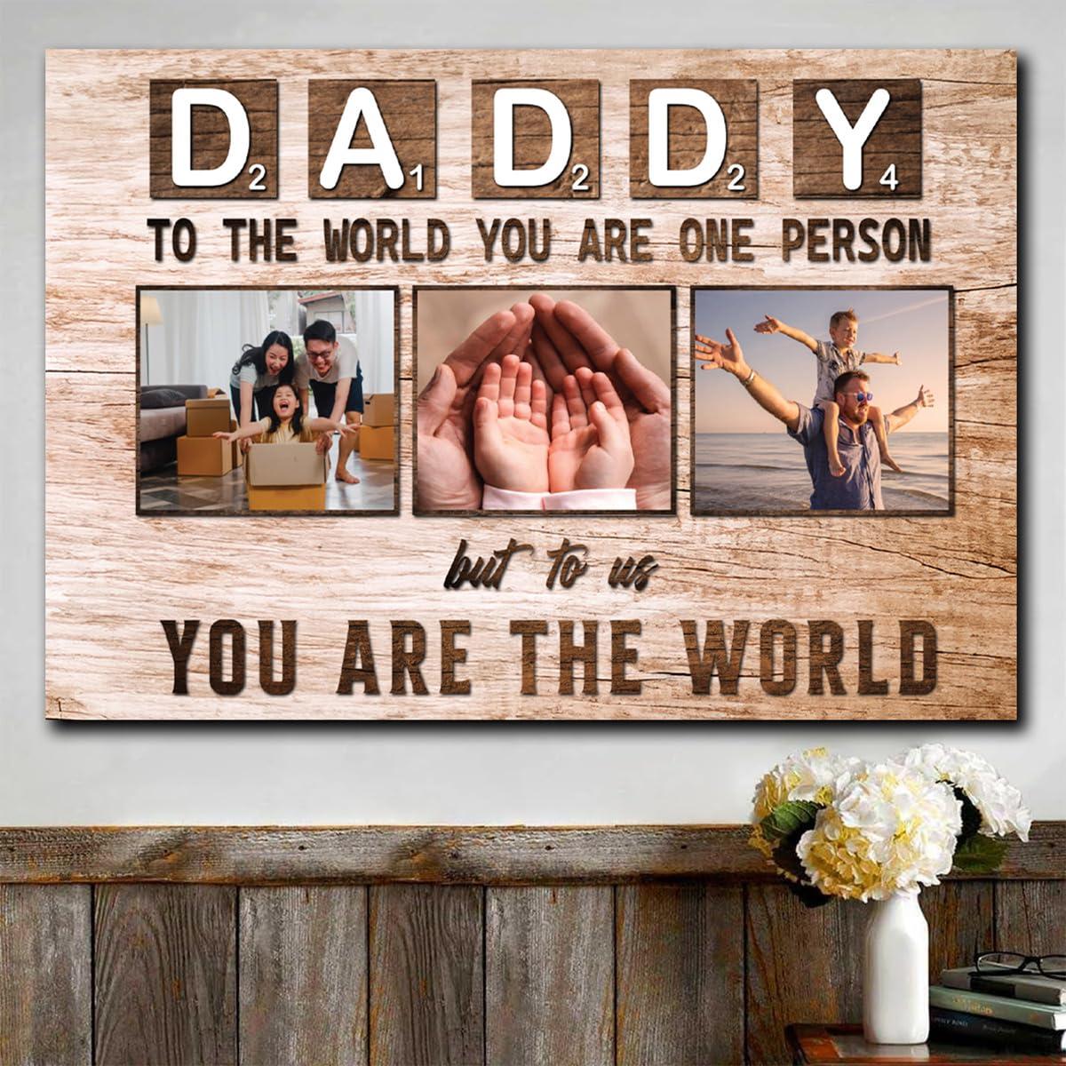 Chiside Personalized Dad Canvas With Photos, Fathers Day Canvas From Daughter, Daddy Gifts From Son, Happy Fathers Day Art From Kids, Father\'s Day Poster For Dad Grandpa Husband, Sentimental Dad Gifts