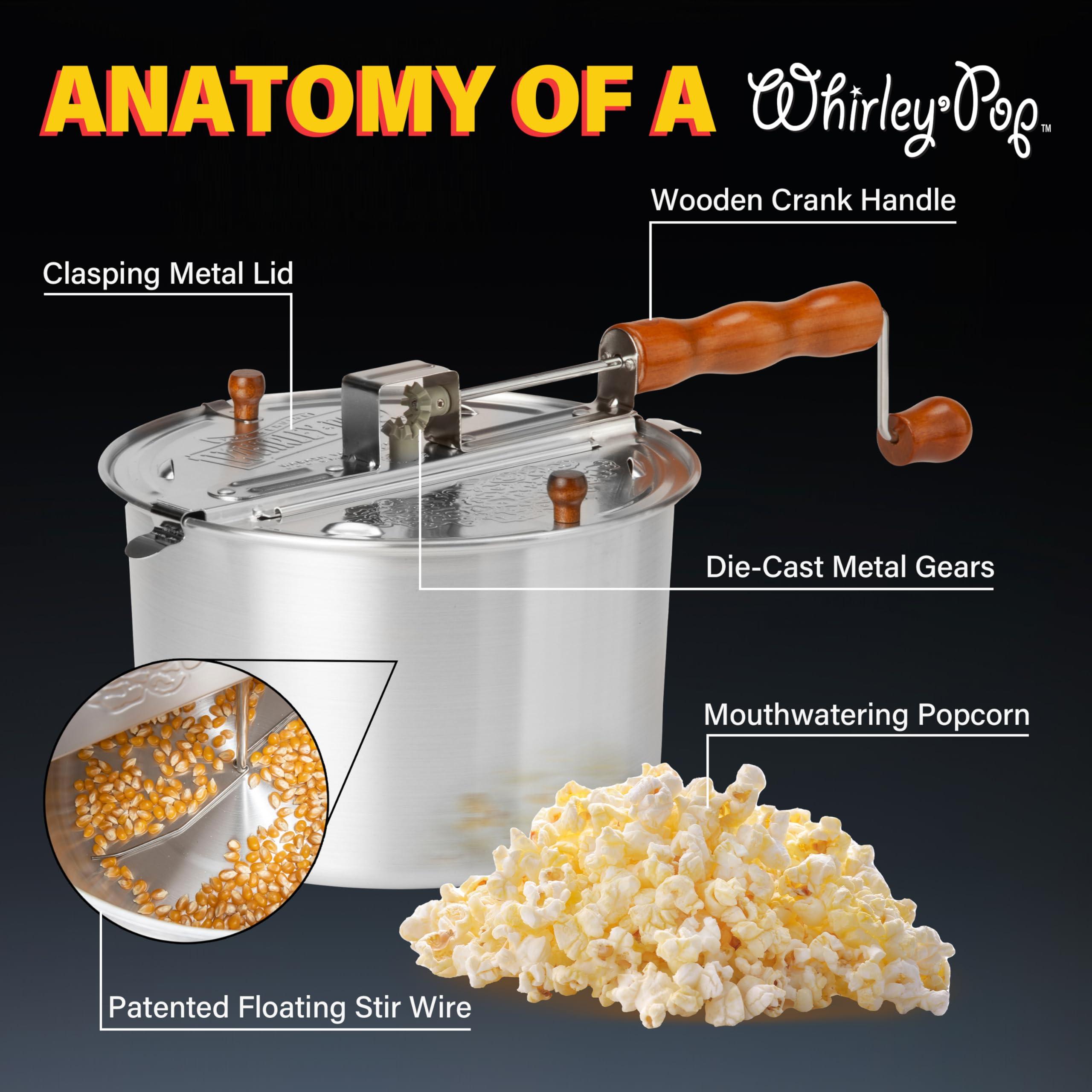 Wabash Valley Farms Original Whirley Pop Popcorn Maker - 6 Quart Stovetop Popcorn Popper With Four Popping Kits, Aluminum Popcorn Pot With Metal Gears, Wabash Valley Farms Stove Top Popcorn Maker, Popcorn Pan (Silver)