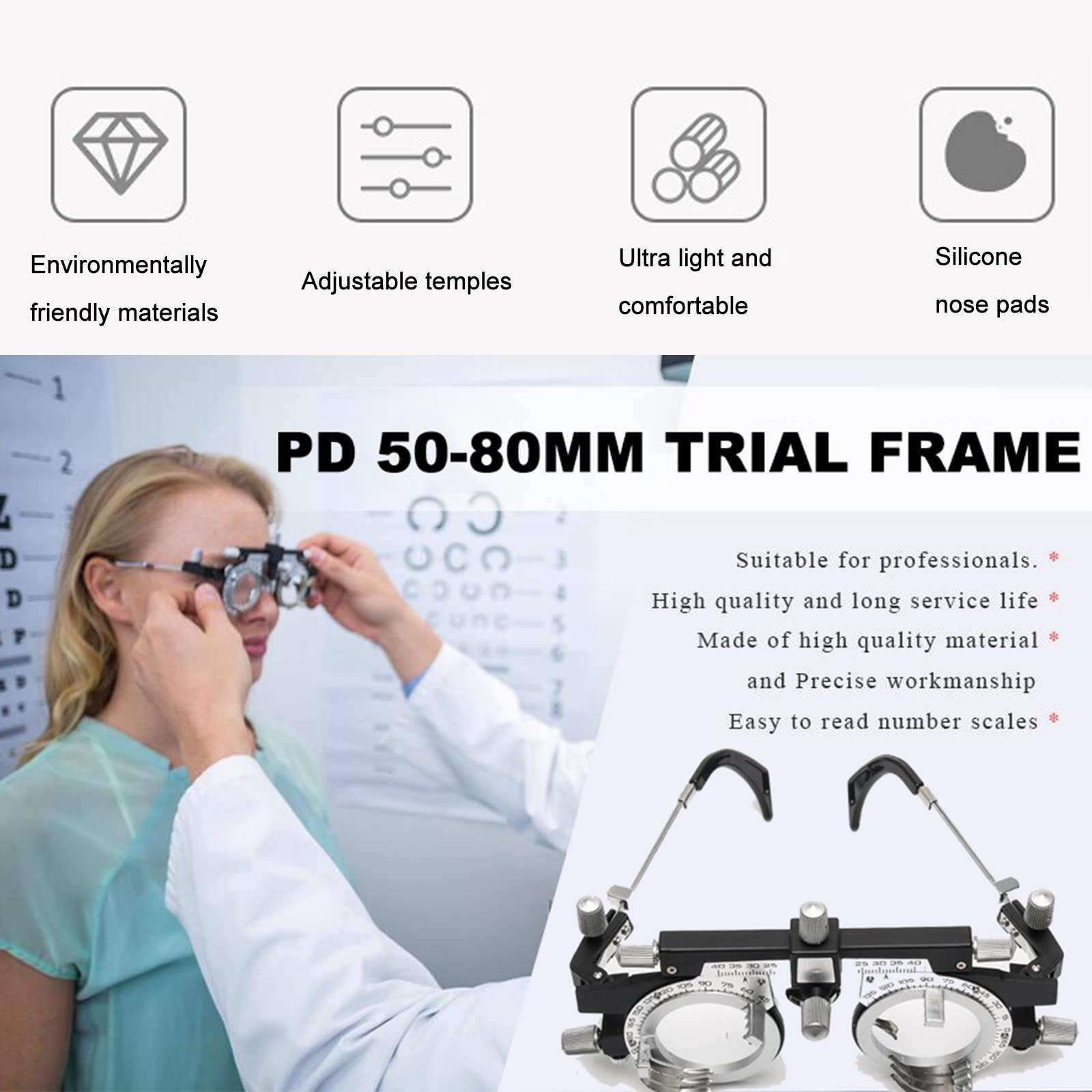 TCCOC PD 50-80mm Trial Frame Adjustable Temples and interpupillary Distance Ultra Light and Comfortable Eye Optometry Universal Lens Trial Frame(Color:Sliver,Size:PD50-80)