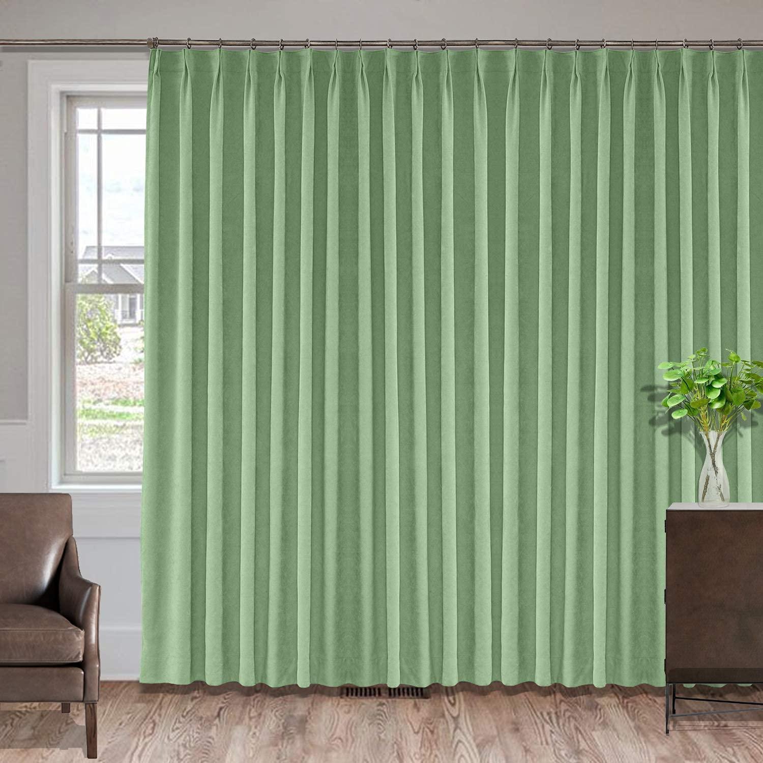 EcoDrapes Double Pinch Pleat Blackout 2 Story Window Extra Long Curtains Draperies (Light Green 96 Inch Wide by 132 Inch Long- 1 Panel with Hook)