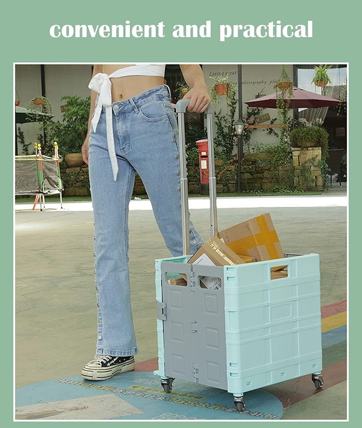 YANYDY shopping cart foldable shopping trolley Foldable Shopping Trolley,For Groceries Teacher Crate Foldable Utility Cart With Lid And 8 Wheels Stair Climbing Collapsible Storage Cart For Office Shopping C