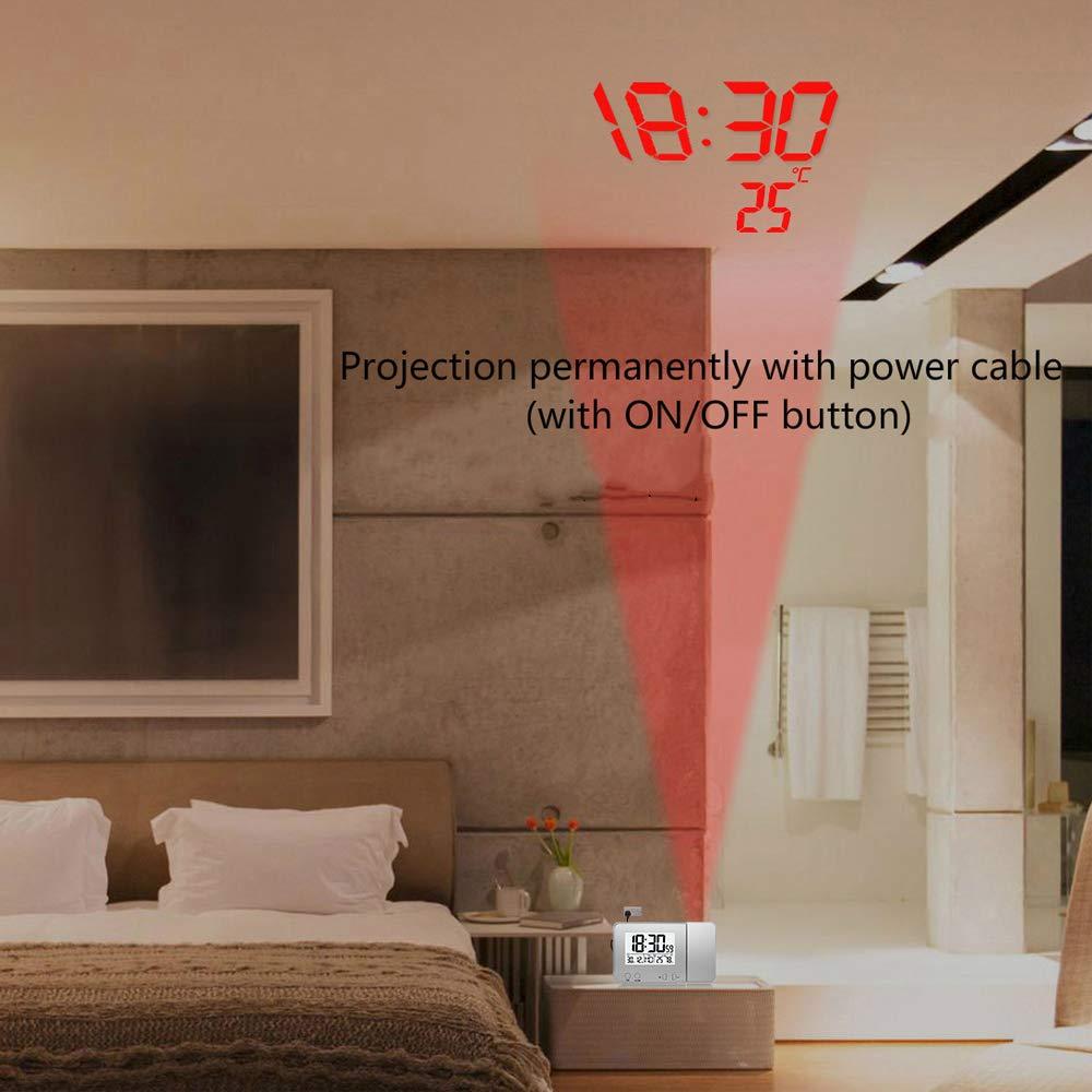 IUPPA IUPPA Projection Alarm Clock for Bedroom with Hygrometer Digital Project Ceiling Clock Dimmable LED Display with USB 180Rotable with Dual Alarms 12/24H Snooze