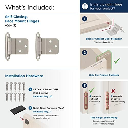 Amerock Amerock | Cabinet Hinge | 3/8 inch (10 mm) Inset Hinge | Satin Nickel | 10 Pack | Self-Closing Hinge | Face Mount Hinge | Cabinet Door Hinge