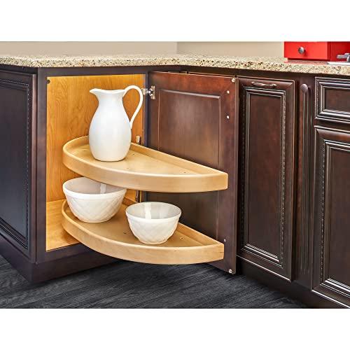 Rev-A-Shelf Rev-A-Shelf LD-4NW-882-35-1 Natural Wood Pivot and Slide Half Moon 2 Shelf Organizer for Blind Corner Cabinets, Holds Up to 150 Pounds of Storage