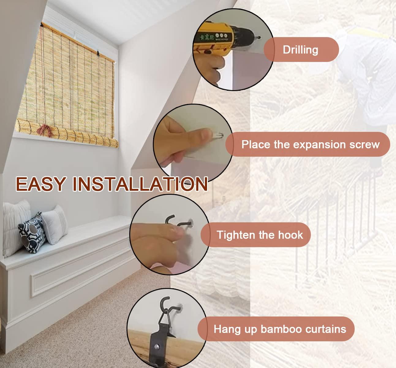 WAYRGN Outdoor Bamboo Shades for Patio Bamboo Roll up Blinds Curtains for Windows Waterproof, Porch Bamboo Rolling Curtains Breathable Corded Roller Shades