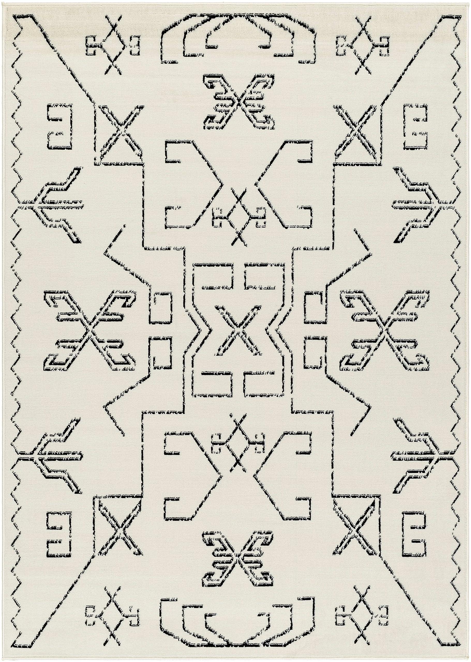 MARK & DAY Mark&Day Area Rugs, 6x9 Kiara Global Off-White/Black Area Rug, Off-White Black Carpet for Living Room, Bedroom or Kitchen (6'7" x 9')