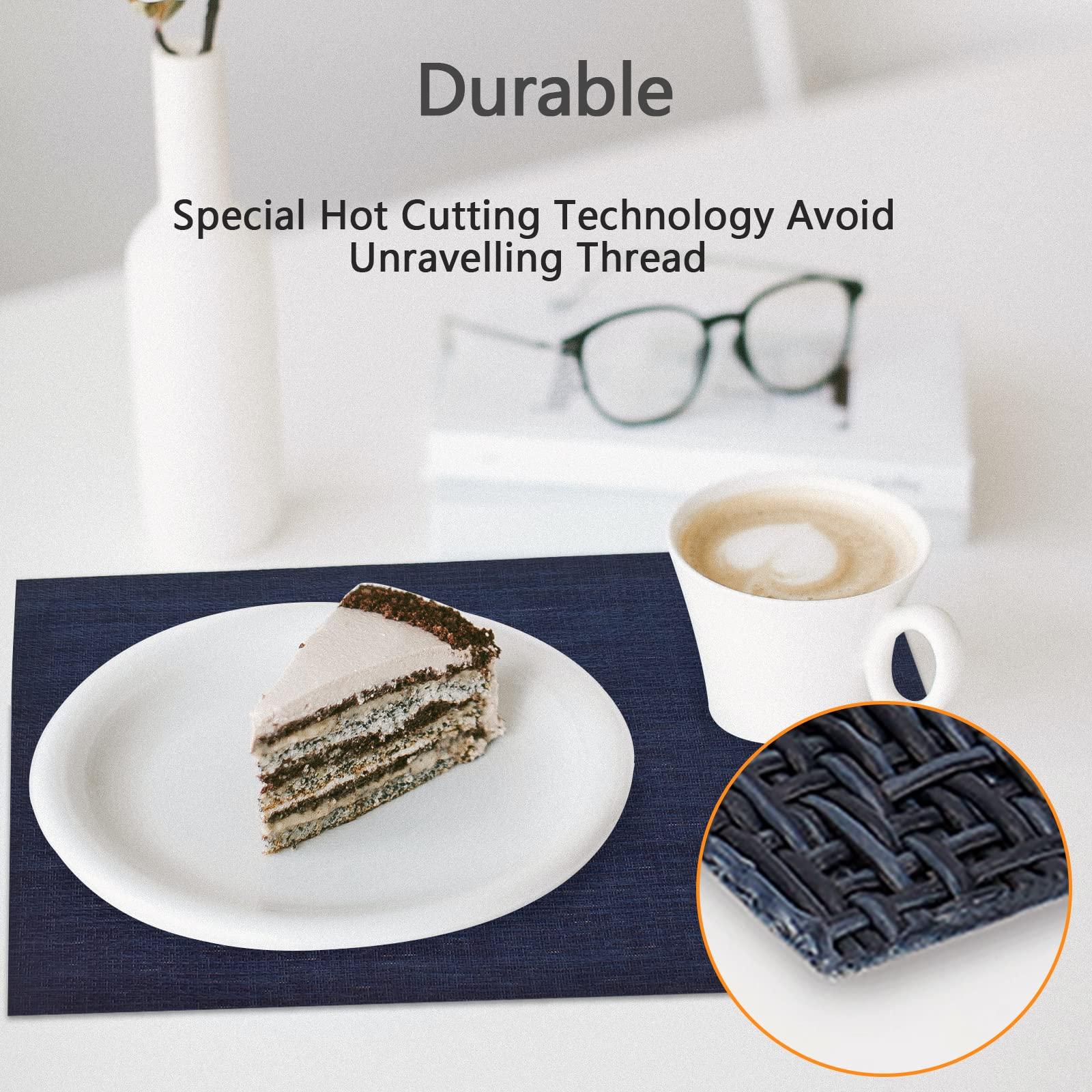 LIFEWEAR LIFEWEAR Placemat Set of 8,Woven Placemats,Outdoor/Indoor Placemats,Vinyl/Plastic Placemats, Washable Placemats,Table Placemats Set of 8Dark Blue