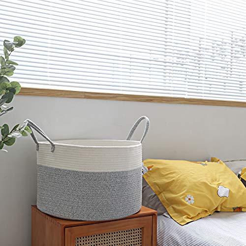 Wangger XXL Extra Large Cotton Rope Basket, 20\" x 13\" Throw Blanket Storage Basket with Handles, Decorative Blanket Basket for Living Room, Pillows, Toys or Laundry