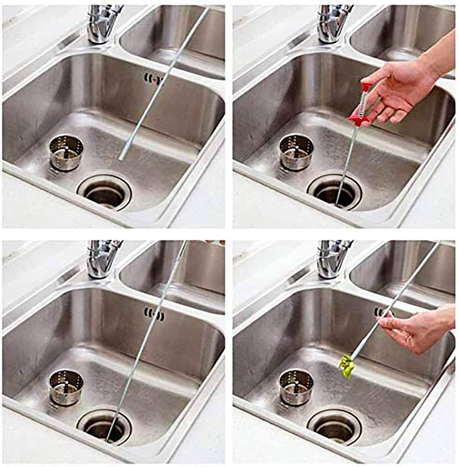 Domejo Drain Snake, Drain Clog Remover - Gutter Cleaning Tools Drain Cleaner for Toilet Sewer Shower Kitchen Bathroom Tub Clogged Drains Opener Cleaning Tool, Flexible Grabber Claw Pick Up Reacher (24 inch)