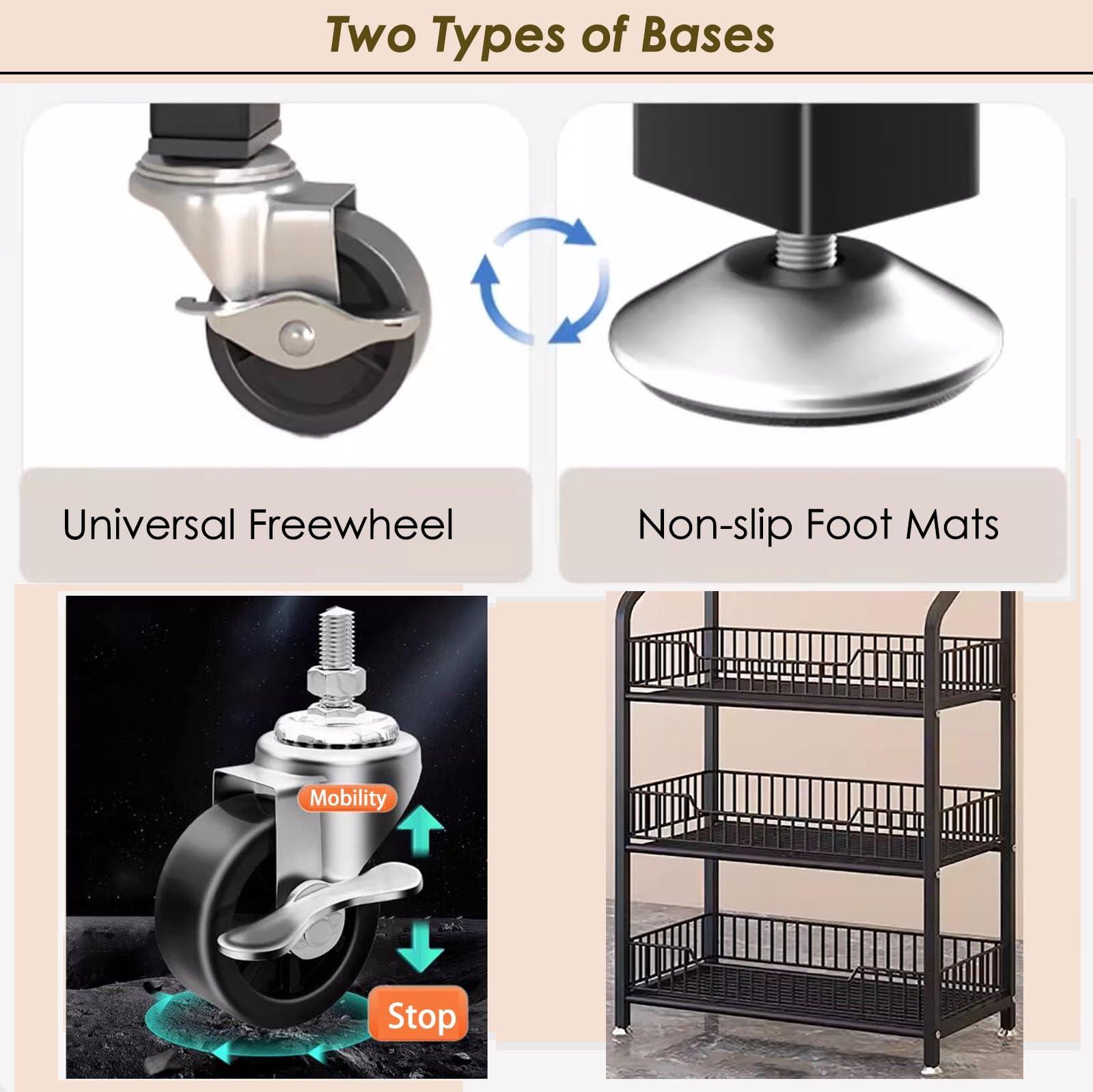 SRNSAEB SRNSAEB 3/4/5-Tier Movable Wire Shelving Unit Storage Rack, Large Capacity Kitchen/Bakery/Convenience Store Storage Shelf Organizer, Supermarket Display Rack (Color : Black, Size : 4-Tier)