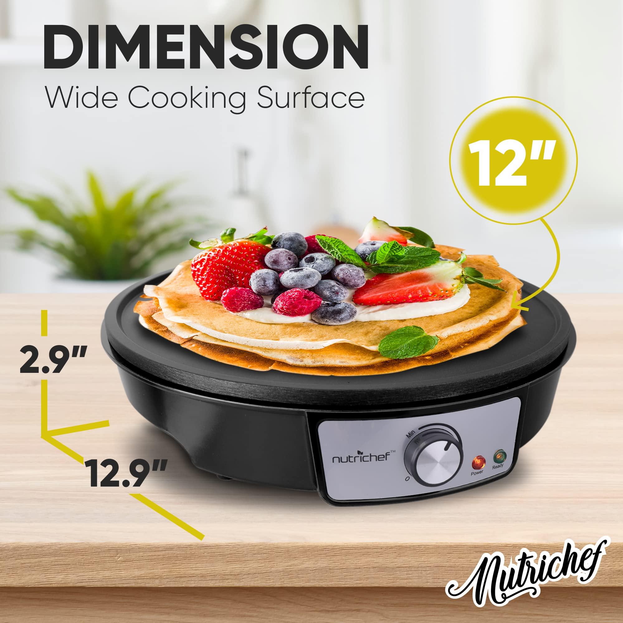 nutrichef Nutrichef Electric Crepe Maker & Griddle Cooktop - Nonstick 12 Inch Aluminum Hot Plate with LED Indicator Lights & Adjustable Temperature Control - Wooden Spatula & Batter Spreader Included