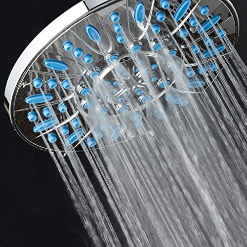 AquaDance AquaDance 7-inch 6-Setting Rainfall Showerhead with Anti-Microbial Microban Protection from Mold, Mildew, and Bacteria - Clog-Free Wave Blue Jets, Chrome Finish