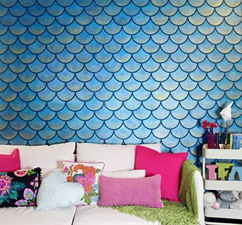 Royal Design Studio Stencils Royal Design Studio Stencils Large Moroccan Scallops Wall Stencil with Modern Fish Scales Wallpaper Look