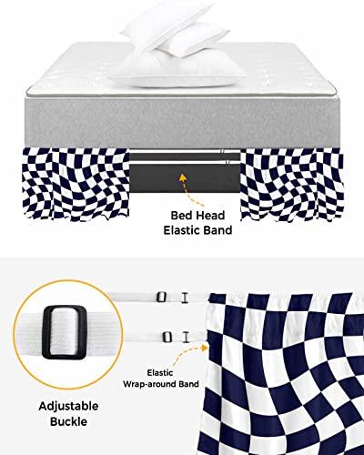 Sabolny Modern Black Bed Skirt King Size 18 Inch Drop, Adjustable & Elastic Wrap Around Bed Skirts Pleated Luxury Dust Ruffles for Twin Full Queen Cal King Base Bed, Geometric White Checkered Lattice