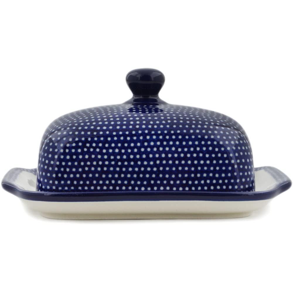 Polmedia Polish Pottery Authentic Polish Pottery Butter Dish Signature UNIKAT in Starry Night Design Handmade in Bolesawiec Poland by Ceramika Artystyczna + Certificate of Authenticity