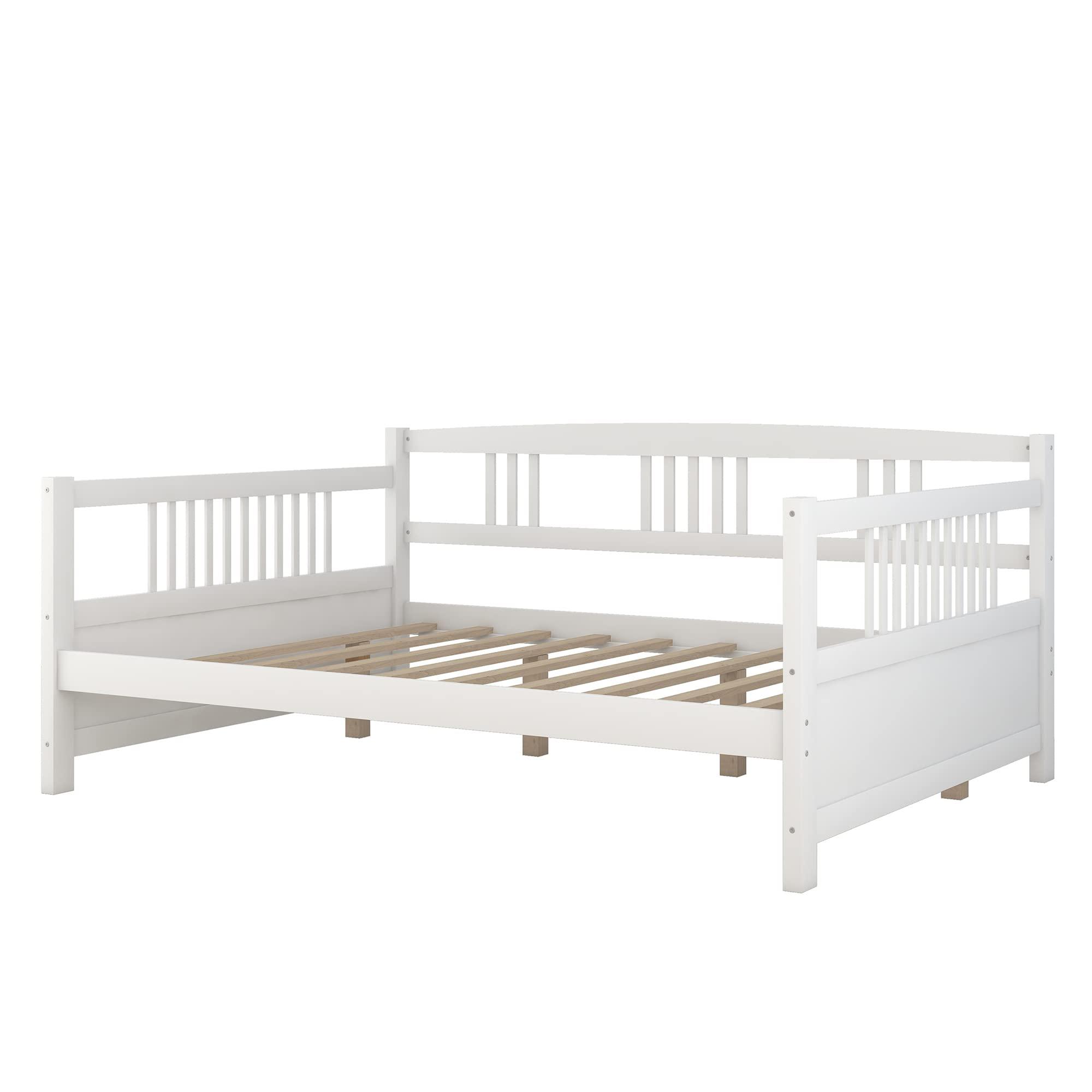 JINS&VICO JINS&VICO Full Size Daybed Frame, Modern Dual-Use Wooden Sofa Bed Frame with Support Legs and Slats Support, Mattress Foundation for Living Room Bedroom, No Box Spring Needed, White