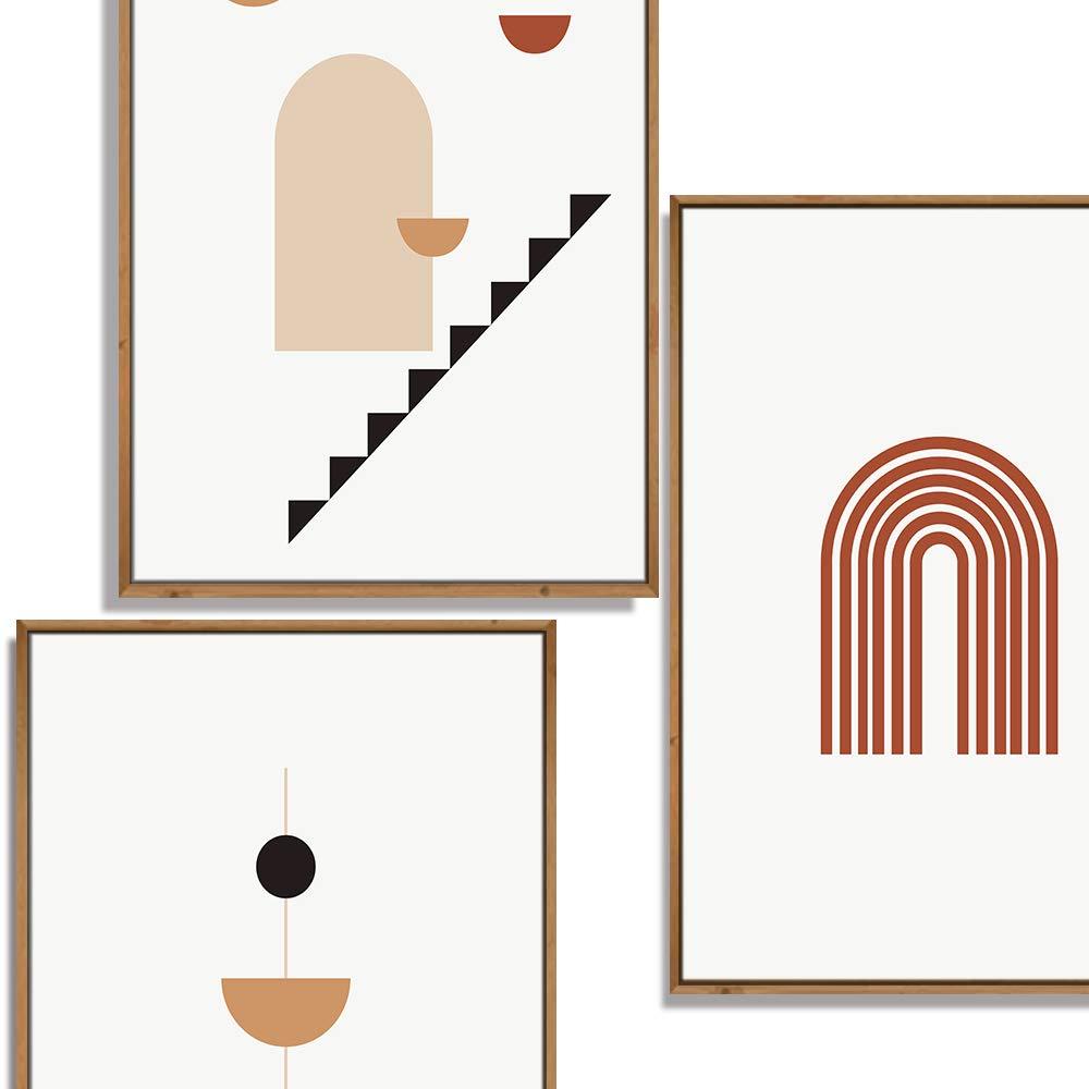 IDEA4WALL IDEA4WALL Framed Wall Art Print Set Mid-Century Negative Space Polygon Variety Abstract Patterns Digital Art Pop Art Bohemian Colorful Warm for Living Room, Bedroom, Office - 16"x24"x3 Natural