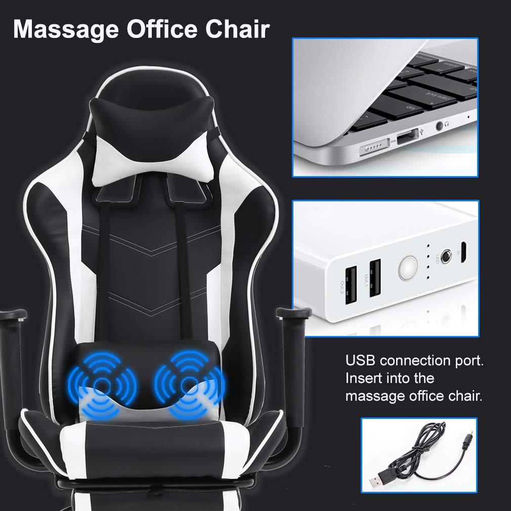 BestOffice PC Gaming Chair Office Chair Ergonomic Massage PU Leather Recliner Computer Chair with Lumbar Support Rolling Swivel Task Chair for Adults, White