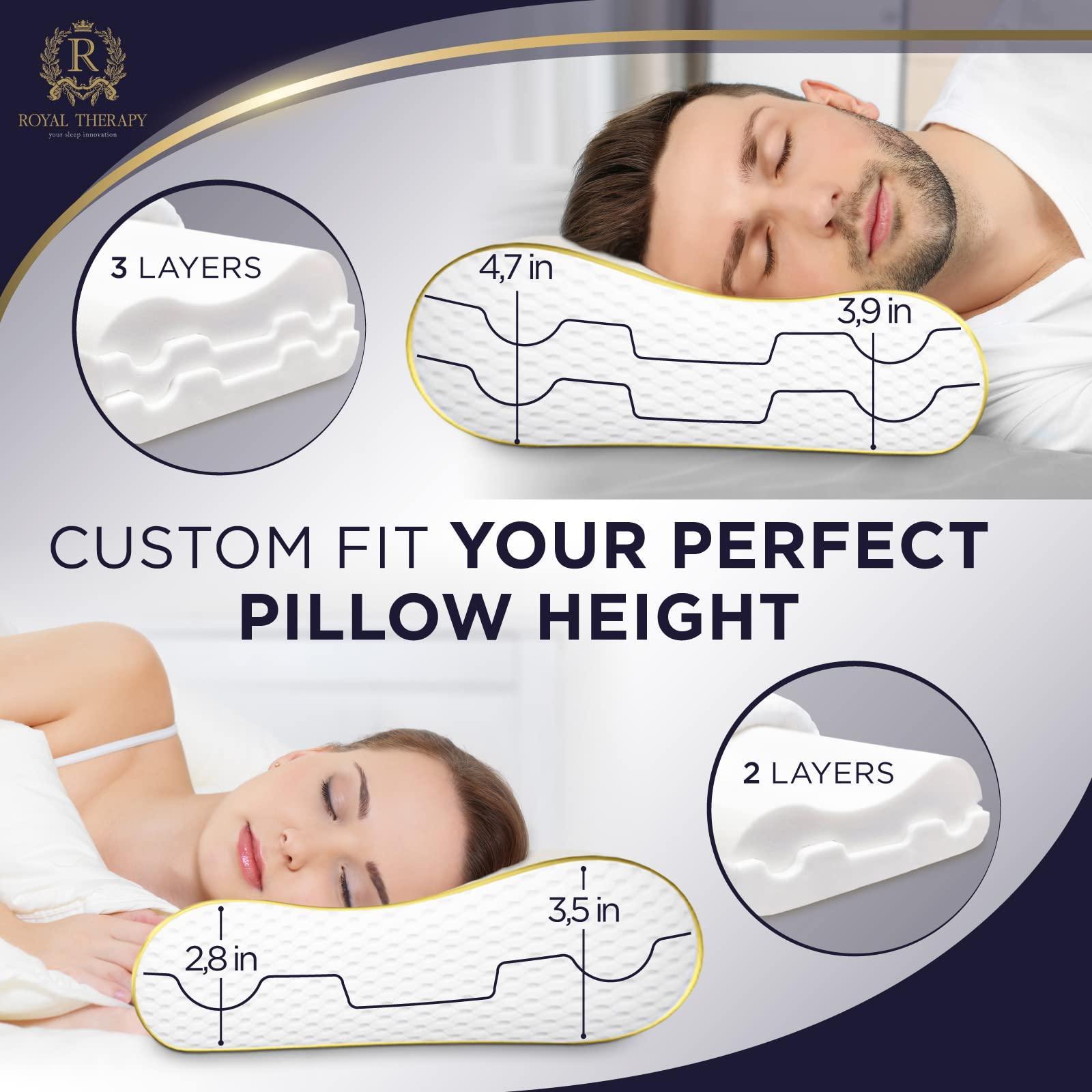 Royal Therapy Royal Therapy Travel Memory Foam Pillow, Camping Pillow, Cervical Pillow for Neck Pain, Contour Pillow, Pillow for Neck and Shoulder Pain, Neck Pain Pillow