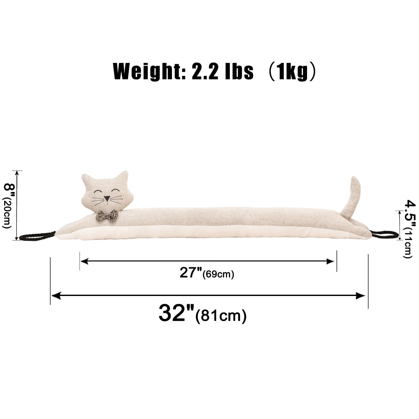 Marwood Marwood Under Door Draft Stopper Decorative Wind Stopper 32 inch for Door & Window, Weighted Animal Air Draft Stopper Snake Noise Blocker for Bottom of Door with Hanging Loops - Khaki Cat