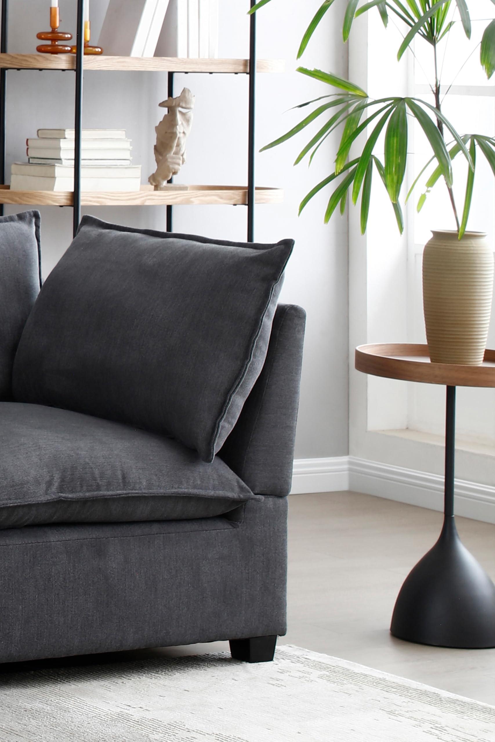 LyuHome 99.3" Modular Sectional Sofa Couch for Living Room, Modern 5-Seat Linen Fabric Sofa Couch Set with Convertible Ottoman,L-Shape Sofa Freely Combinable Sofa for Home Apartment Office, 2 Pillows, Grey