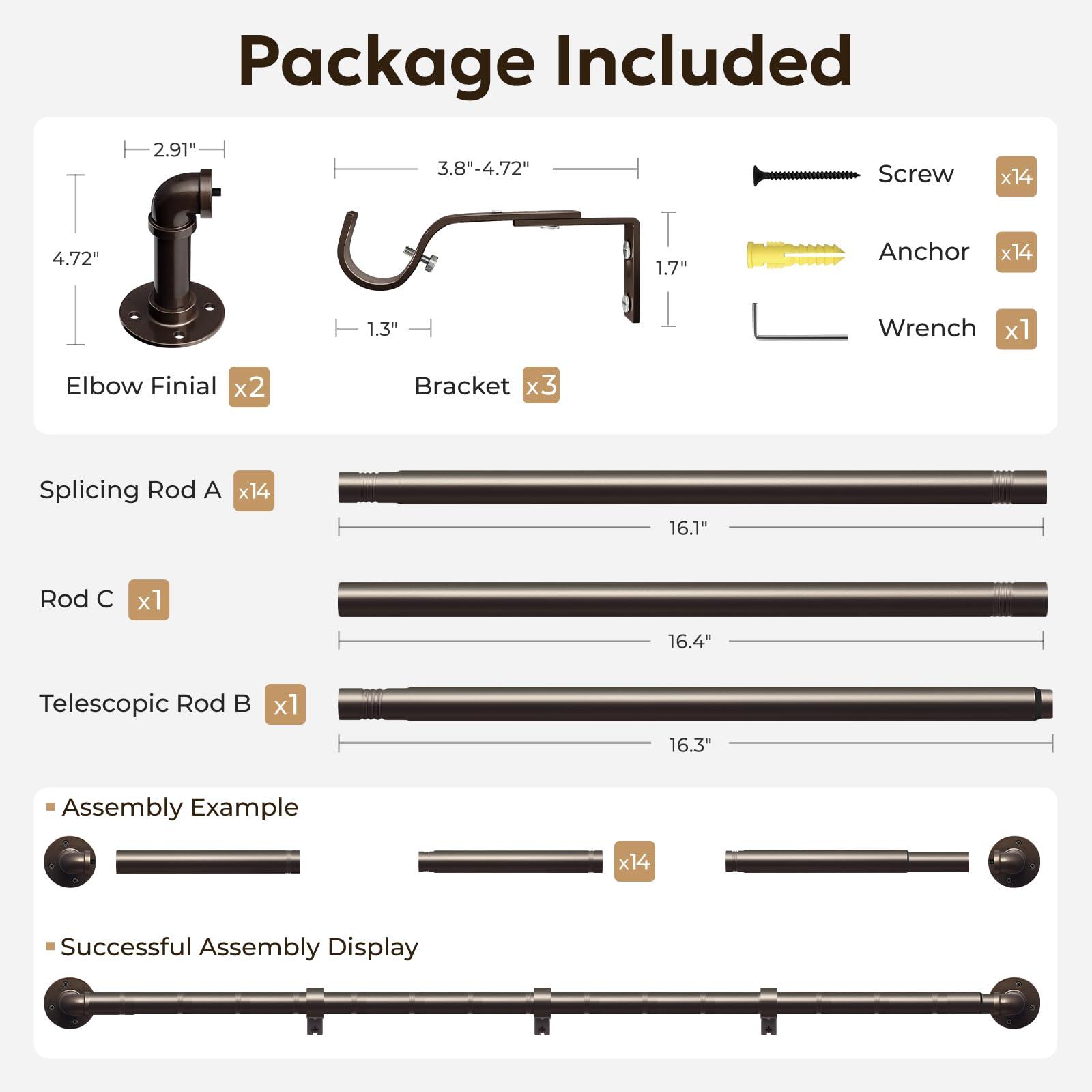 zeerobee Zeerobee Curtain Rods for Windows 120 to 240, 1 Inch Industrial Wrap Around Curtain Rod, Indoor/Outdoor Room Divider Adjustable Drapery Pole, 120"-240", Antique Bronze