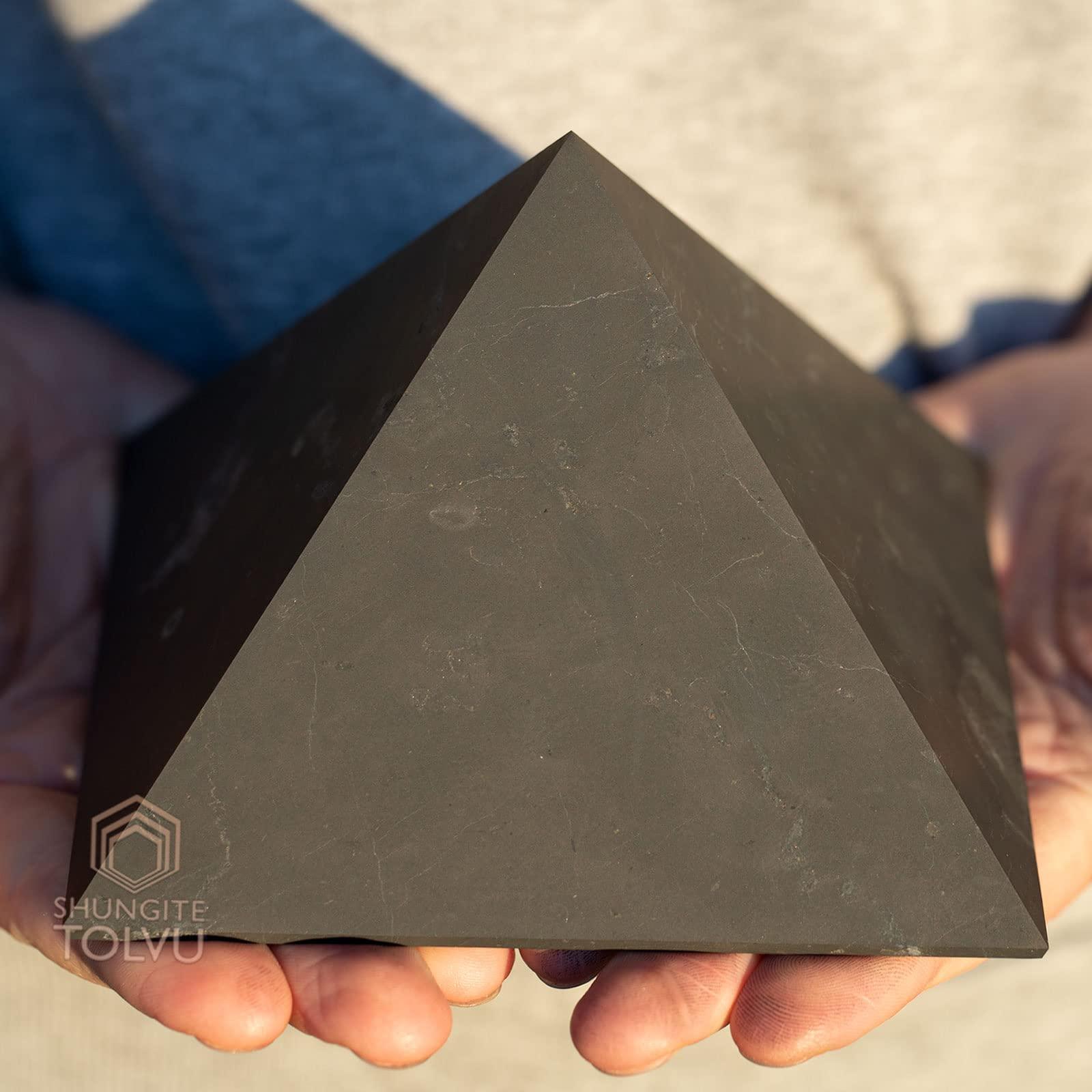 SHUNGITE TOLVU Big Shungite Pyramid - 4.7 inches - 12 - Unpolished - Authentic Russian Shungite Stone- TOLVU