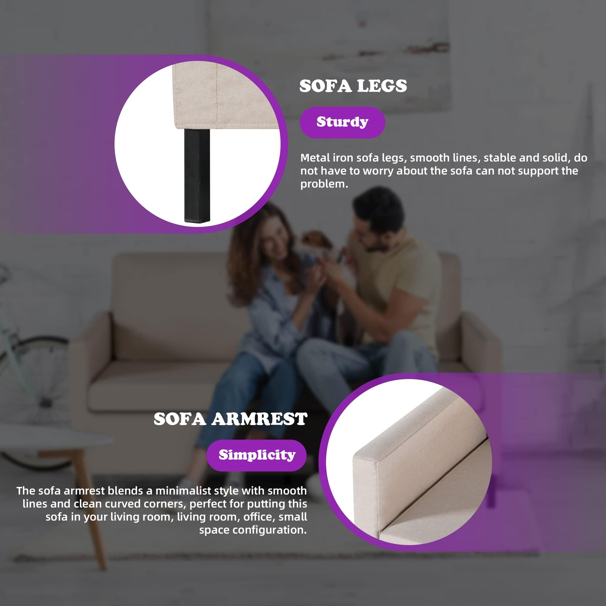 TYBOATLE TYBOATLE Fabric Modern Small Loveseat Sofa Couch for Living Room, 51 Inch Upholstered 2-Seater Love Seats w/Iron Legs for Compact Small Space, Apartment, Bedroom, Dorm, Office (Beige)