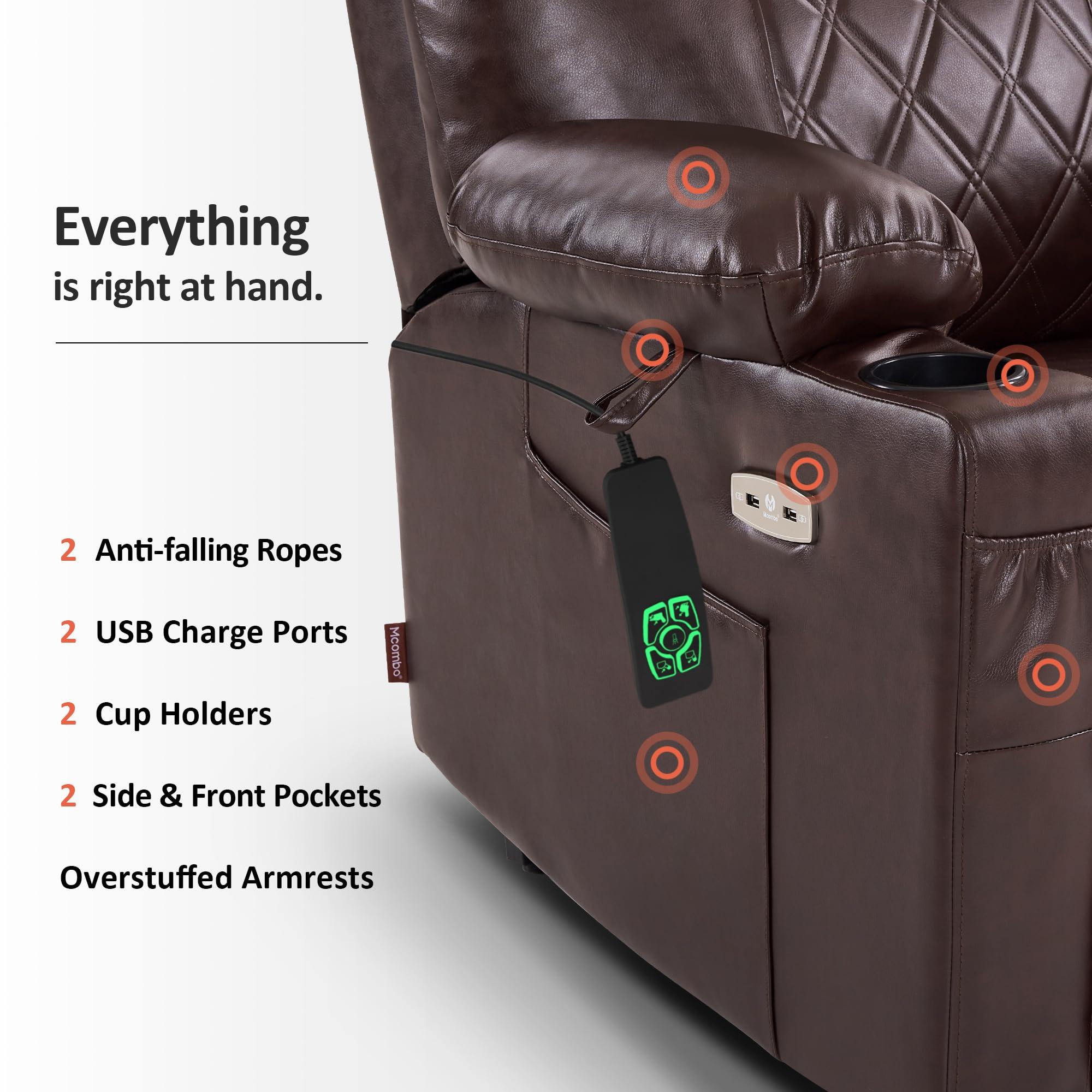 MCombo MCombo Small Size Power Lift Recliner Chair Sofa with Massage and Dual Heating, Adjustable Headrest for Elderly People Petite, USB Ports, Faux Leather 7111 (Dark Brown)
