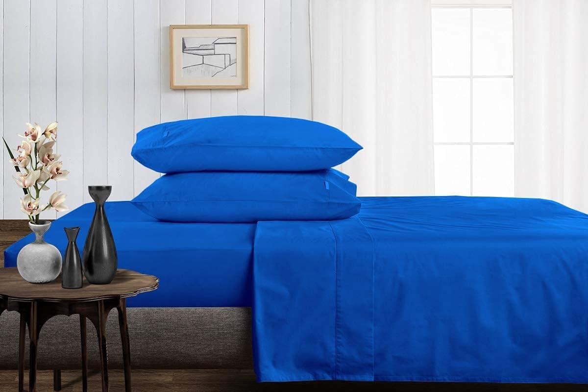 DIFFERENT SHEETING Sheet Set 4 Piece - Queen Size Cotton Bed Sheets 400TC Egyptian Quality Sheets - Fits Upto 21\" Deep Pocket Mattress, Long Staple & Extra Soft Sheets and Pillow Cases - Royal Blue Solid.