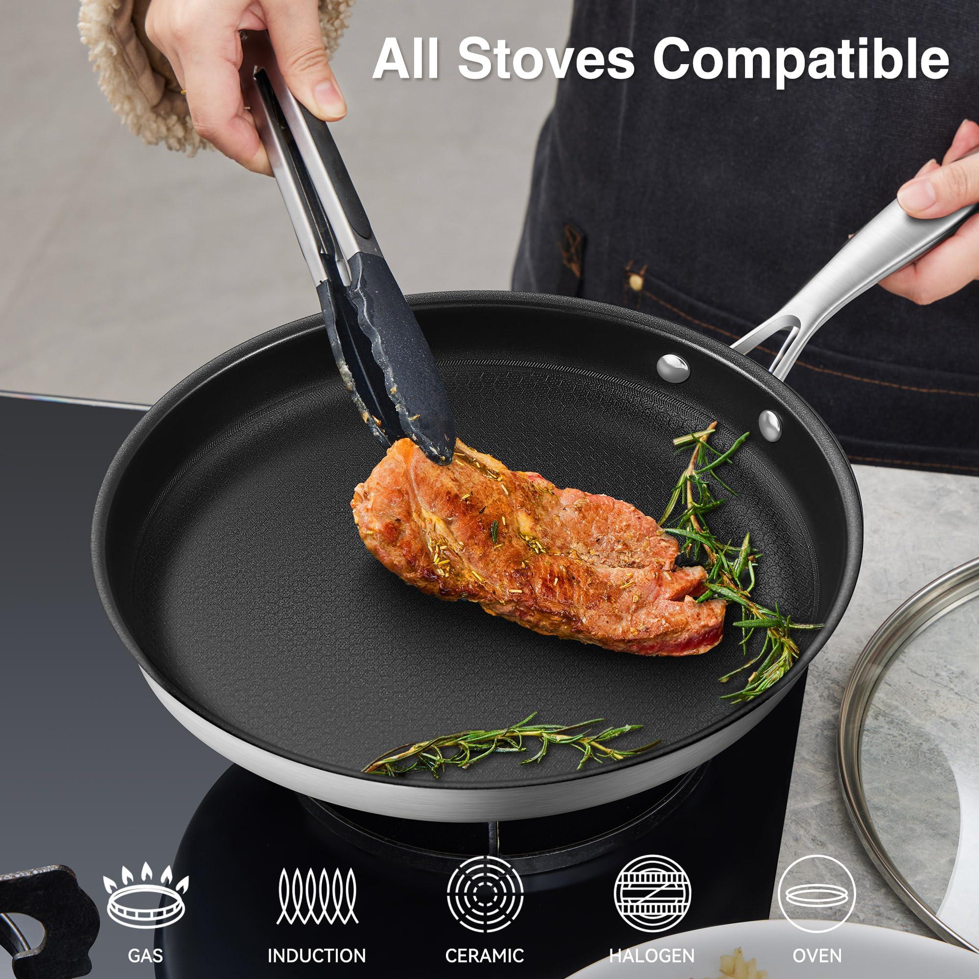 Leetaltree Leetaltree 12 Inch Frying Pan, Whole body Tri-Ply Stainless Steel Skillet for Gas Electric Induction Ceramic Stoves and Oven