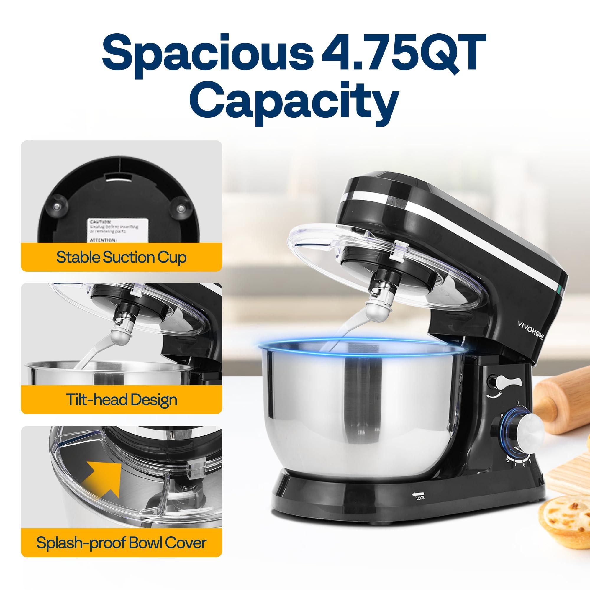 VIVOHOME VIVOHOME 4.75 Quart Stand Mixer, 8 Speed Kitchen Electric Food Mixer, Household Stand Mixer for Baking, Cake, Bread with Beater, Dough Hook, Wire Whip and Egg Separator, Black