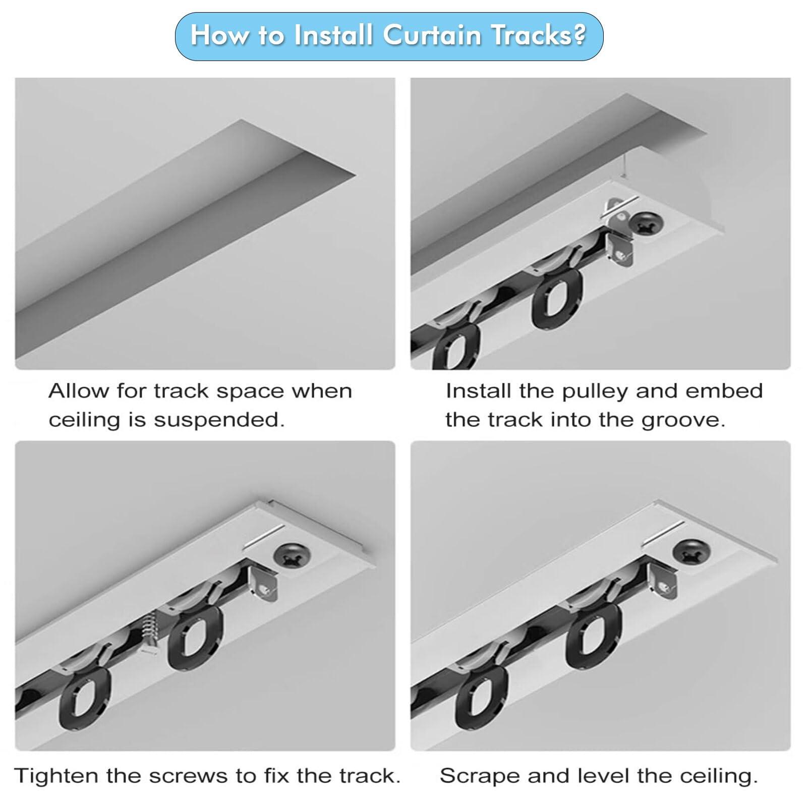 HOBGSL Recessed Curtain Track Ceiling Mount Aluminum, 4 Wheeled Curtain Rail Track Invisible for Hanging Heavy Drapes Gauze/Room Separation, Top Mount Bedroom Window Divider(Black,L 16FT/4.9M/192IN)