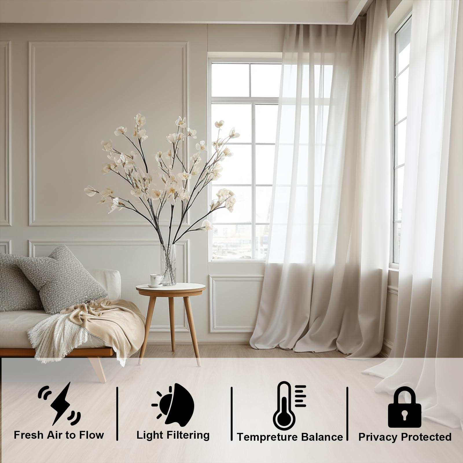 LOYOLADY LOYOLADY Sheer Linen Sheer Curtains for Bedroom, Grey Sheer Curtains 96 inches Long, Grommet Farmhouse Sheer Curtains for Living Room, Set of 2 Panels 52" W x 96" L