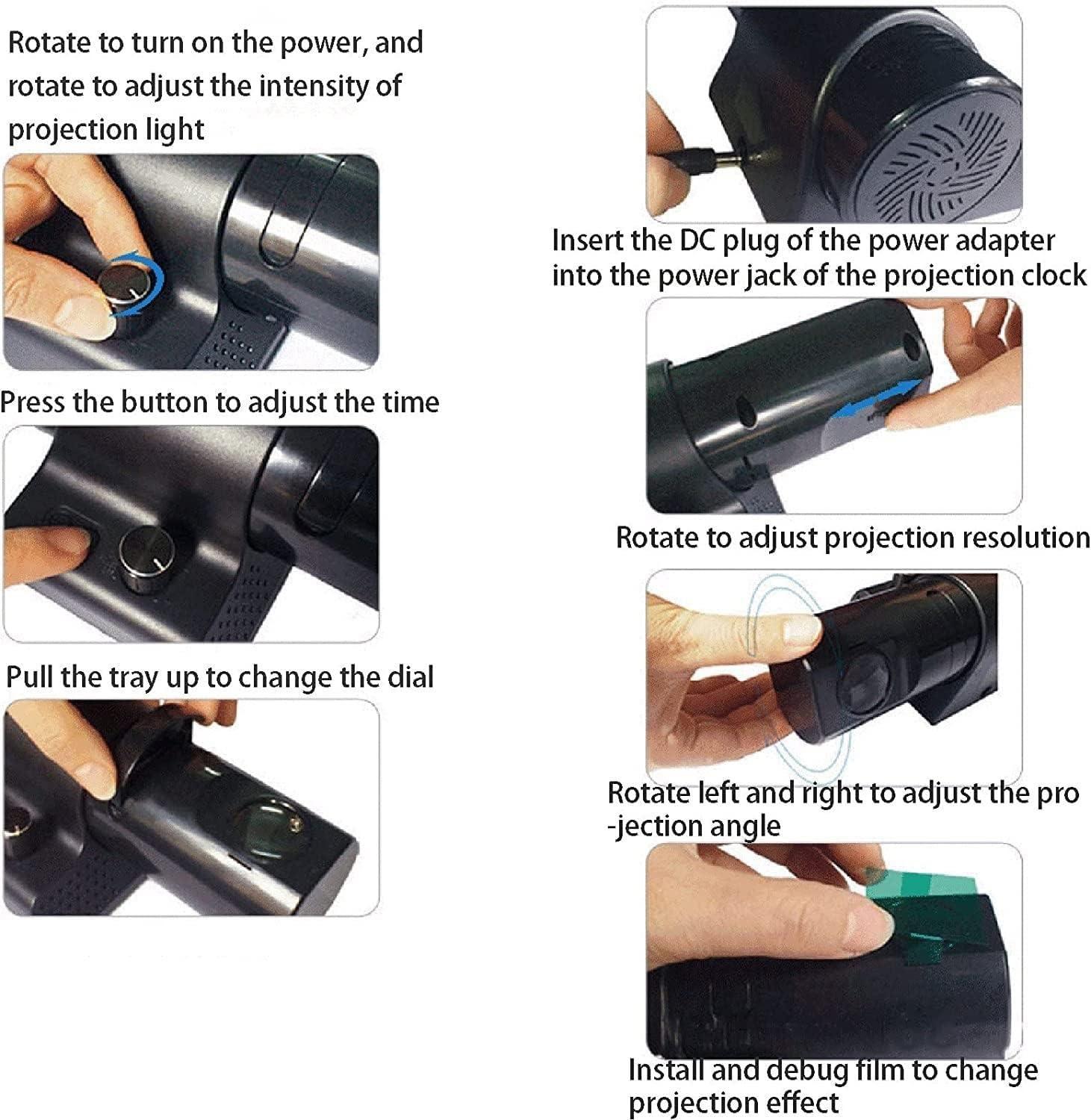 ZHIBIMOI LED Projection Clock, 180 Adjustable Projection Alarm Clock, Wall Clock with 5 Dimming Color and Knob Focusing, Analog Clock Face and Brightness Adjustable, Clearly Visible, for Home(Color:Black)