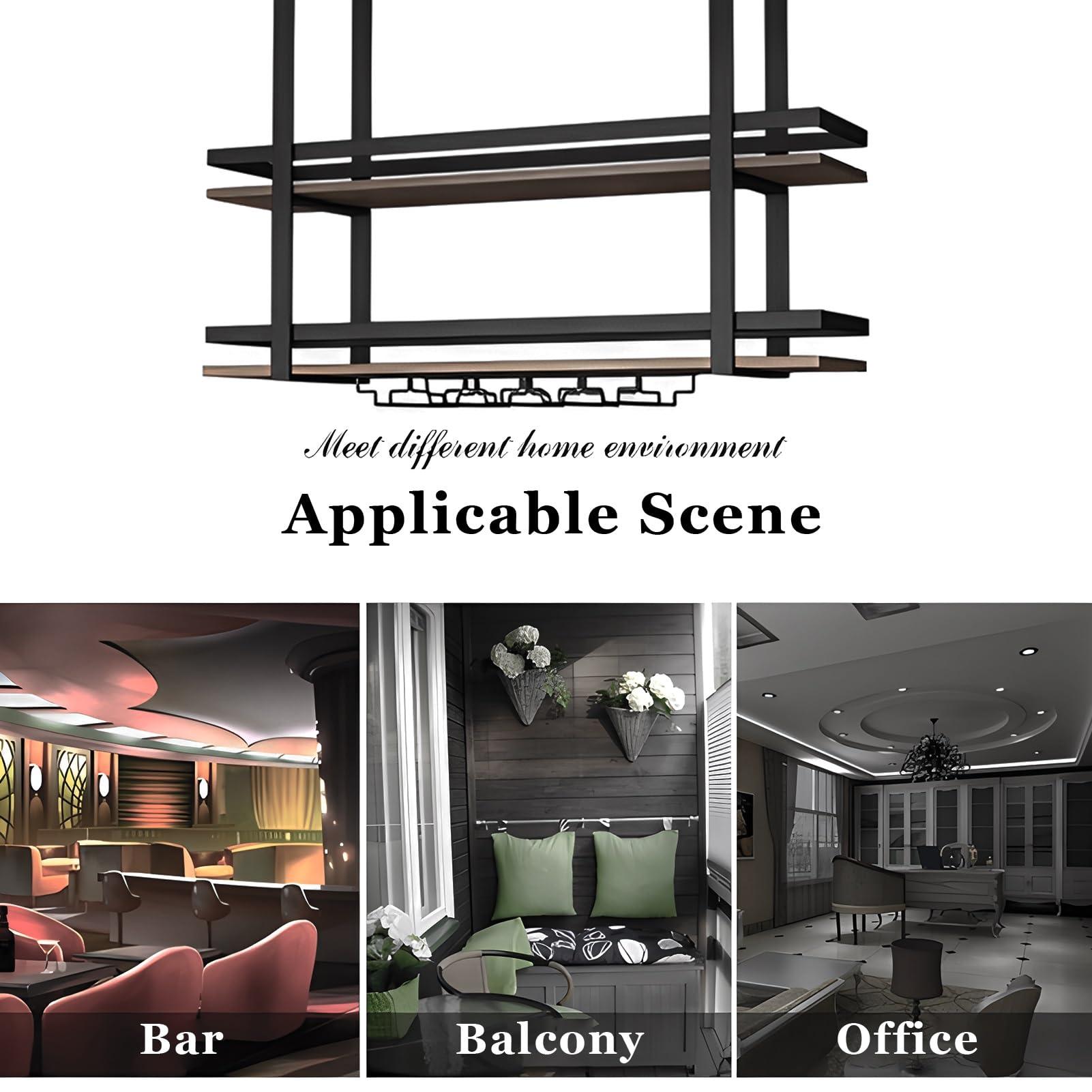 Yopappol Yopappol Ceiling-Mount Shelf, Hanging Wine Bottle Holder Plant Stand Decorative Display Storage Rack, Metal Floating Shelves for Restaurant, Kitchen, Bar - Easy to Install (Size : 60x30x80cm)