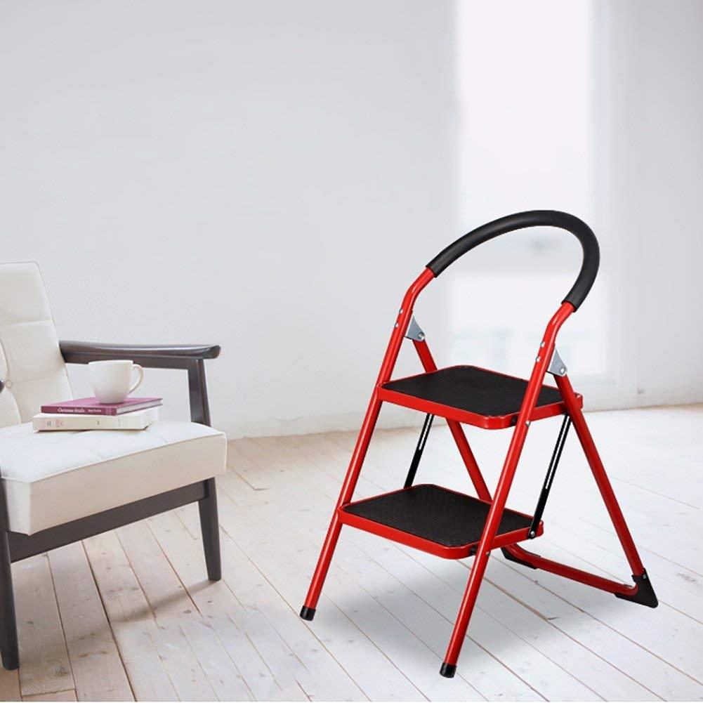 LXB LXB Step Stool for Adults s Small Ladder Household Indoor Folding Ladder Iron and Steel 2 Steps Multifunction Staircase Stool/Red