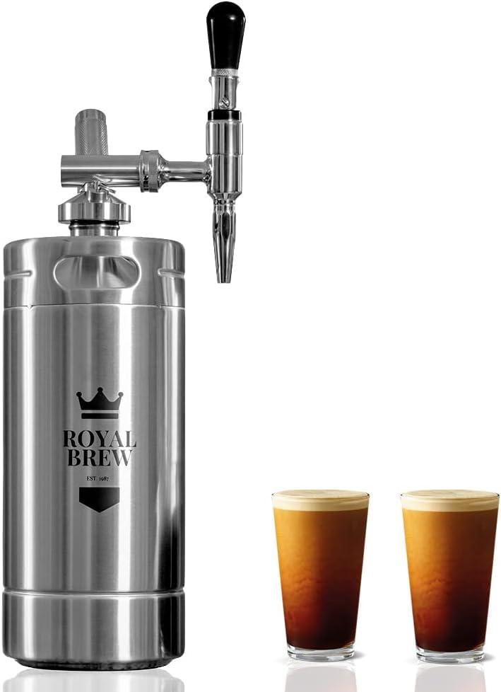 ROYAL BREW EST. 1987 The Original Royal Brew Nitro Cold Brew Coffee Maker - Gift for Coffee Lovers - 128 oz Extra Large Home Keg, Nitrogen Gas System Coffee Dispenser Kit
