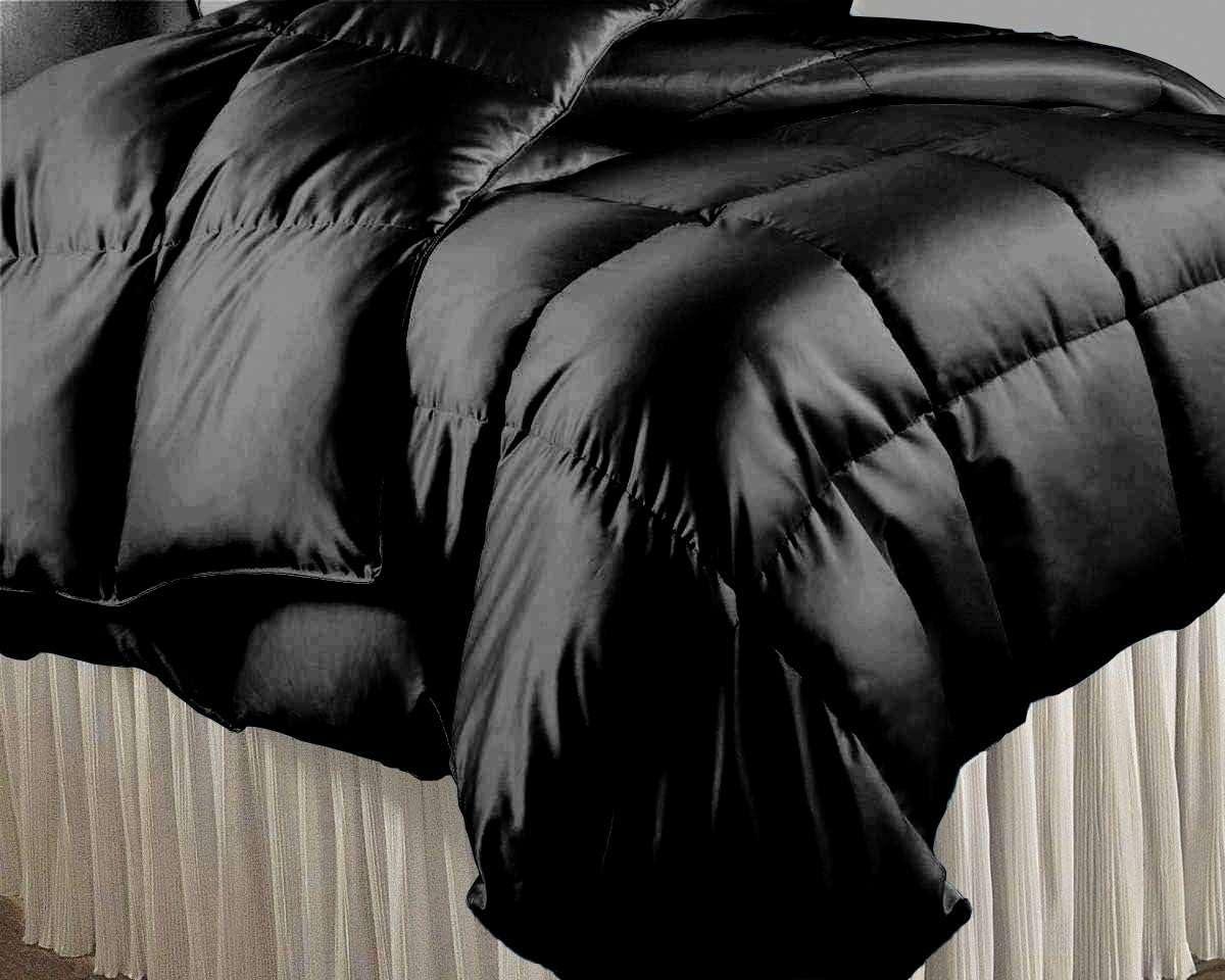 Roch Linen Roch Linen Silk Satin Box Stitched Comforter 300 GSM Down Alternative Comforter for Hotel Home Living Room Ultra Soft Fluffy Bedding (Twin/Twin XL, Black)